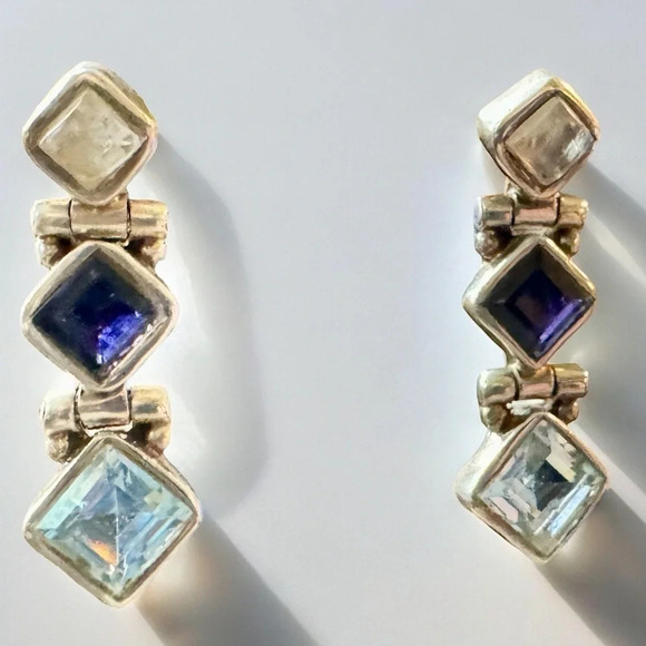 Moonstone|Amethyst|Topaz Sterling Silver Post Earrings - Picture 3 of 8